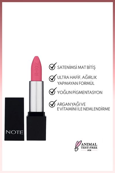NOTE Mattever Lipstick Yarı Mat Saten Bitişli Ruj 15 Favorite Pink - Pembe