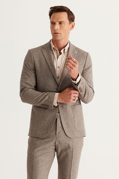 ALTINYILDIZ CLASSICS Slim Fit Slim Fit Mono Collar Checked Wool Suit