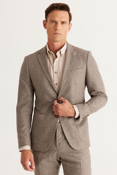 ALTINYILDIZ CLASSICS Slim Fit Slim Fit Mono Collar Checked Wool Suit