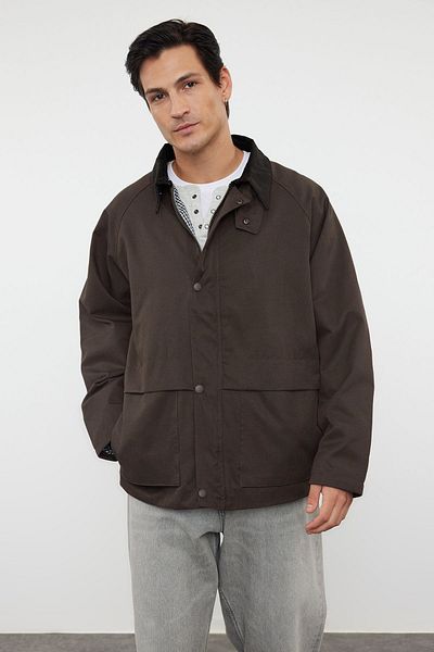 Trendyol Collection Καφέ κανονική εφαρμογή βελούδινο γιακά λεπτομερές Unisex εποχιακό παλτό TMNAW25MO00017