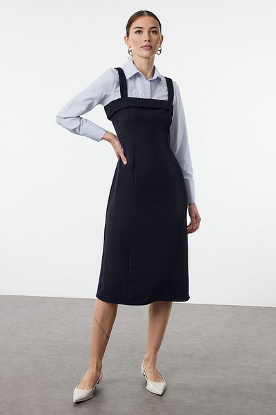 Trendyol Collection Μπλε ναυτικό ριγέ πουκάμισο με λεπτομέρεια Μίνι υφαντό φόρεμα TWOAW25EL00423