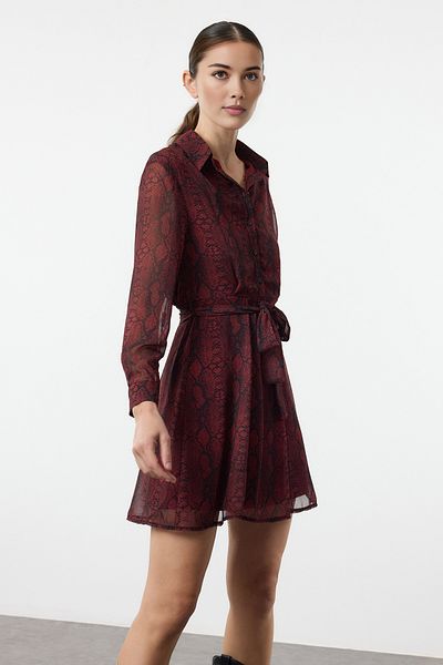 Trendyol Collection Rochie țesută mini animale burgundy TWOAW25EL00161