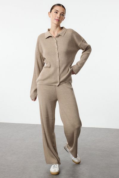 Trendyol Collection Mink Shirt-Pantalon Knitwear Top and Bottom Set Twoaw25Au00049