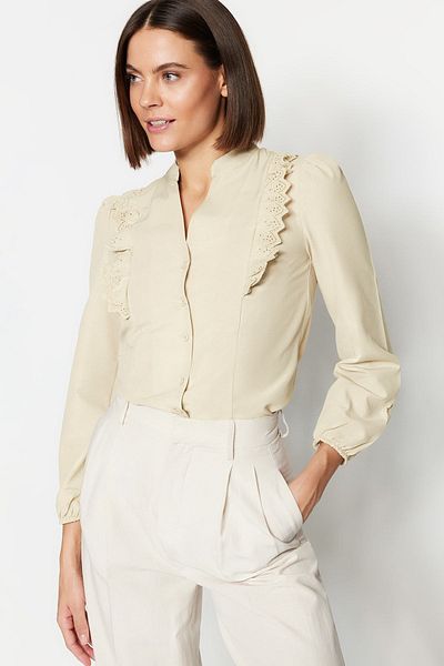 Trendyol Collection Pamut bézs csipkeing - normál szabású TWOSS20GO0044