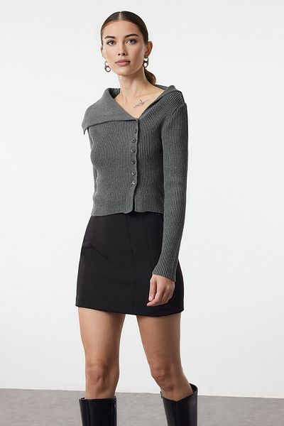 Trendyol Collection Anthracite Mercerized Look Premium Yarn/Special Yarn Knitwear Cardigan Twoaw25Hi00254