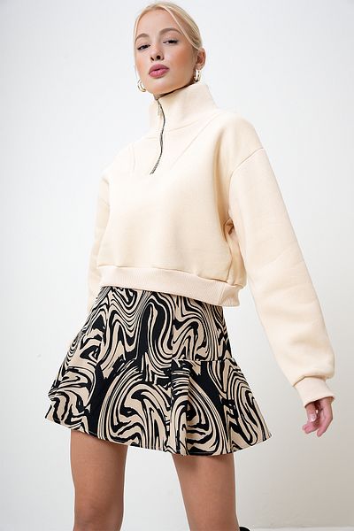 VAGGON Dámská Stone Half Zip Three Thread Raised Crop mikina Prm1051