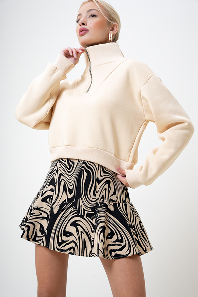 VAGGON Dámská Stone Half Zip Three Thread Raised Crop mikina Prm1051