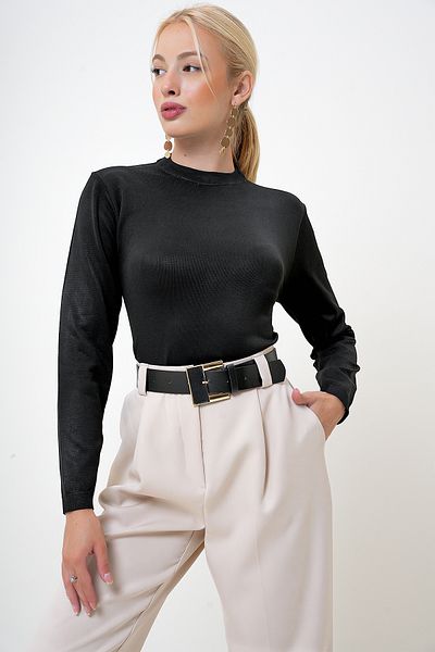 VAGGON Schwarze Basic-Bluse mit Rundhalsausschnitt für Damen PRM1064