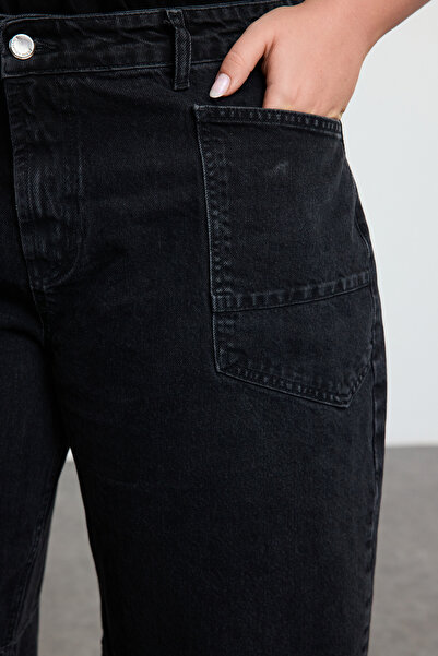 Trendyol Curve Черни дънки с балон с по-устойчиви шевове и висока талия Tbbaw25Cj00028