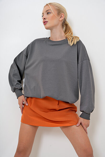 VAGGON Γυναικείο Anthracite Crew Neck Oversize Basic Sweatshit PRM1053