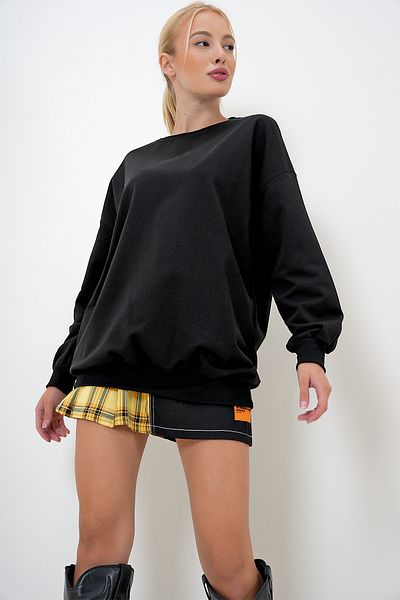 VAGGON Černá oversize dámská mikina Crew Neck - Prm1053