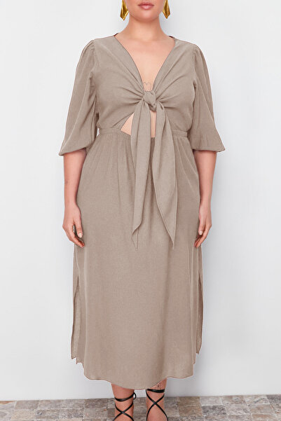 Trendyol Curve Φόρεμα Vizon A-line Καλοκαιρινό Midi Ύφασμα Μεγέθυνσης TBBSS24AH00052