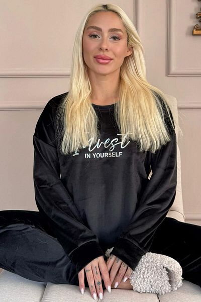 Pijamaevi Black Yourself mintás exkluzív bársony női pizsama szett