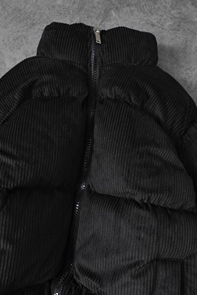 Slatra Ανδρικό μαύρο φουσκωτό βελούδινο παλτό με επιπλέον γέμιση