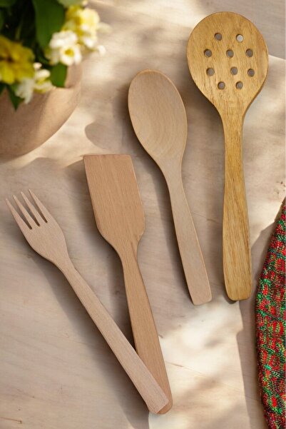 küche&haus Wooden Spatula Set of 4 Natural Wooden Presentation Serving Aids