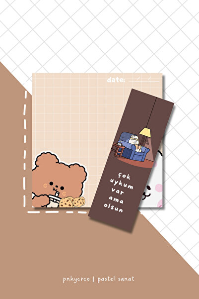 pnkycrco Caramel Kawaii | Not Kağıdı ve Ayraç 2'li Set