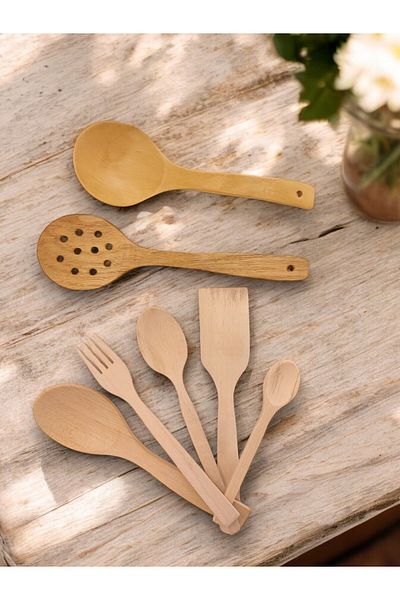 küche haus Set of 7 Natural Handmade Wooden Spoons - Kitchen and Food Auxiliary
