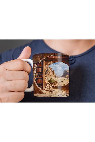 Evion Bookshelf Library Printed 3D Design Ceramic Mug - Gift Mug Cup