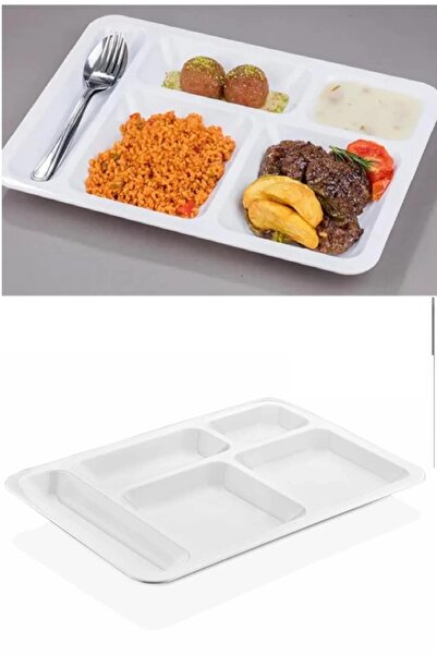 naque 10 Adet  5 Bölmeli Kırılmaz Tabldot Tabak Self Servis Yemekhane Okul Lo...