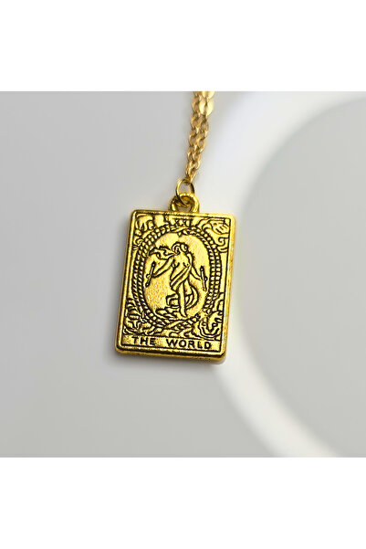 Atelier Nui Tarot Kartları The World Charm Kolye /Dünya Tarot Kartı Celık Kolye Ay yıldız kese hediyeli