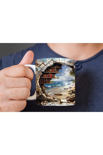 Evion Bookshelf Library Printed 3D Design Ceramic Mug - Gift Mug Cup