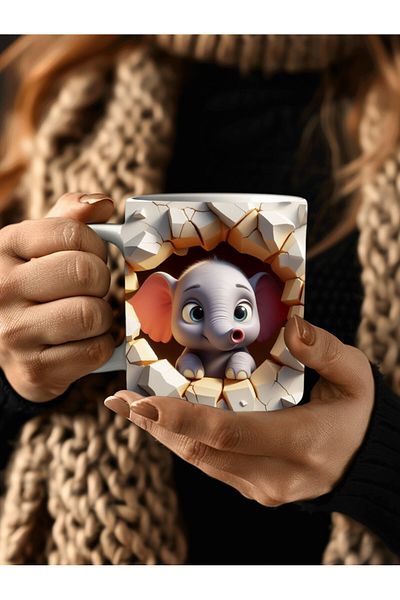Evion Baby Animal Printed 3D Design Ceramic Mug - Gift Mug Cup