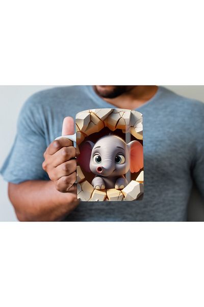Evion Baby Animal Printed 3D Design Ceramic Mug - Gift Mug Cup