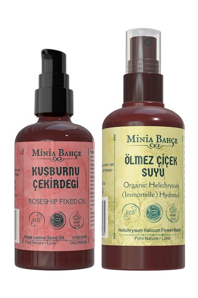 Minia Bahçe Bitki ve Sanat Atölyesi 100ml Rosehip Seed Oil, Immortal Flower Water 150ml (100% Natural)