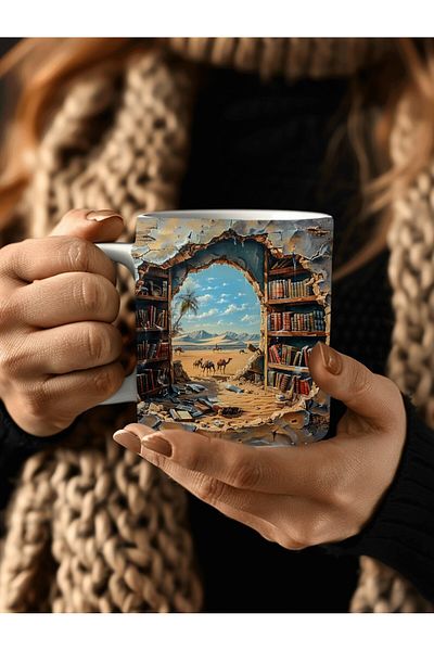 Evion Bookshelf Library Printed 3D Design Ceramic Mug - Gift Mug Cup