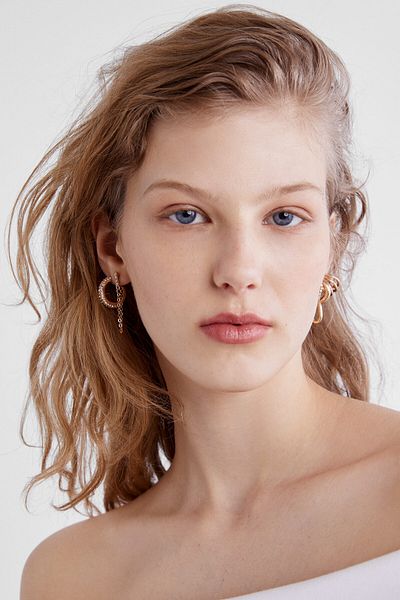 Stradivarius Set of 6 pairs of hoop earrings with rhinestones