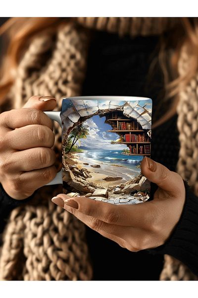 Evion Bookshelf Library Printed 3D Design Ceramic Mug - Gift Mug Cup