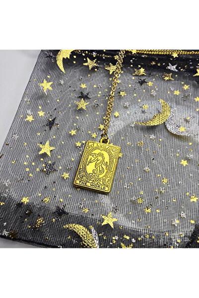Atelier Nui Tarot Kartları The World Charm Kolye /Dünya Tarot Kartı Celık Kolye Ay yıldız kese hediyeli