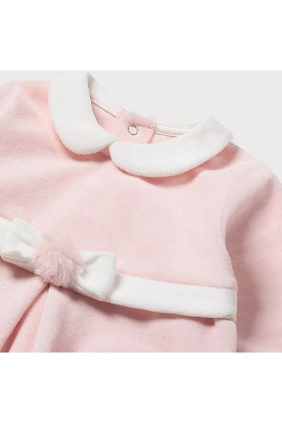 MAYORAL Velvet Colored Baby Girl Jumpsuit - Powder with Glitter Piping and Hat L25K2782