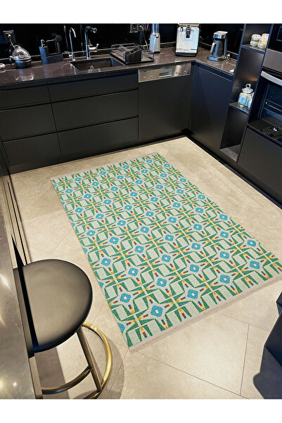 Rugs Modern Halı سجادة ديكور عتيقة من مجموعة باريس بألوان أخضر وأزرق ونقوش مت...