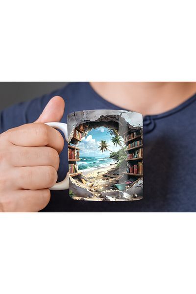 Evion Bookshelf Library Printed 3D Design Ceramic Mug - Gift Mug Cup