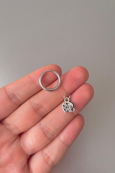 Jaida Moda Unisex Silver Mini Elephant Figured Steel Hoop Earrings