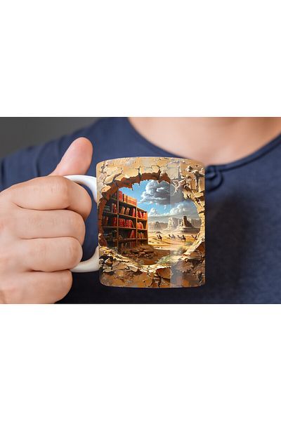 Evion Bookshelf Library Printed 3D Design Ceramic Mug - Gift Mug Cup