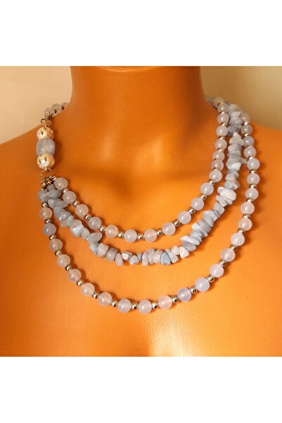 Asteria Elite 3 صفوف من الكوارتز الأزرق للطاقة السلبية قلادة لتخفيف الرهاب وا...