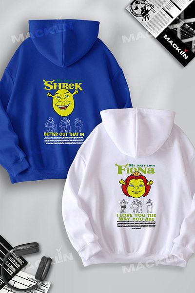 macklin Set de 2 hanorace cu glugă cu imprimeu Lover Couple Combination Shrek și Fioana BACK