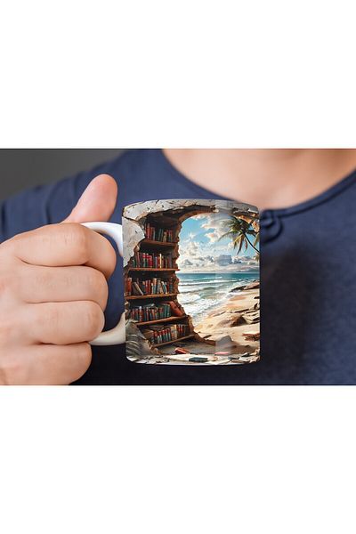 Evion Bookshelf Library Printed 3D Design Ceramic Mug - Gift Mug Cup
