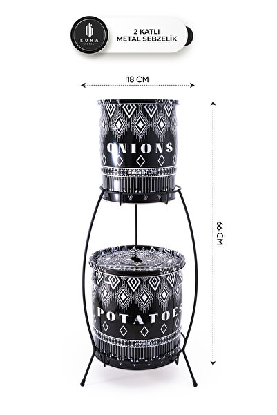 Skygo Dec01 2 Katlı Siyah Metal Patates ve Soğan Sepeti - 18x66 cm  Patates Soğanlık Sebzelik  Kabı