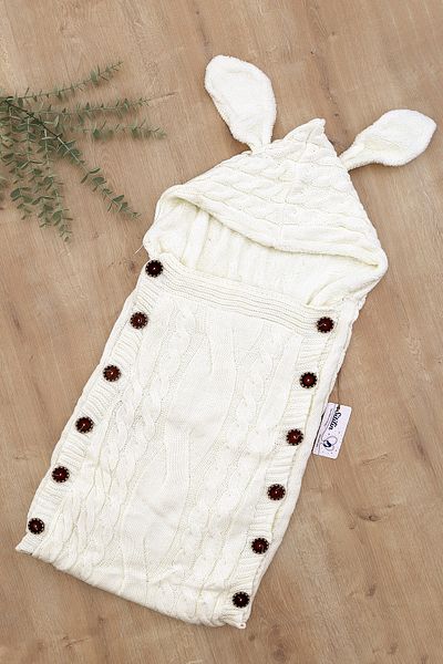 Sitilin Rabbit Patterned Cream Baby Swaddle - Baby Girl and Boy Buttoned Swaddle Stl6813