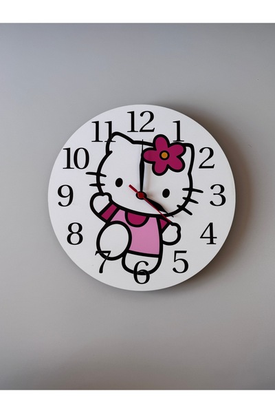 UViolets Dekoratif Ahşap Baskılı Hello Kitty Çocuk Odası Duvar Saati 30*30