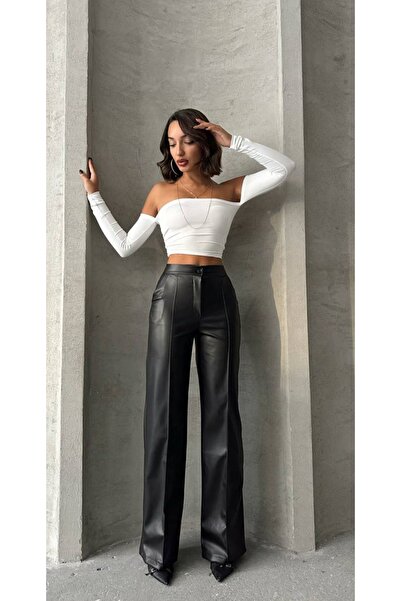 Kısmetin Butiği Kadın Içi Süetli Likralı Deri Palazzo Pantolon New Collection