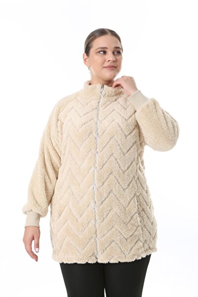 xlargebutik Μακρυμάνικη ζακέτα με βελούδινη φλις ζακέτα μεγάλου μεγέθους με όρθιο γιακά με βελούδινη φλις και πλαϊνές τσέπες