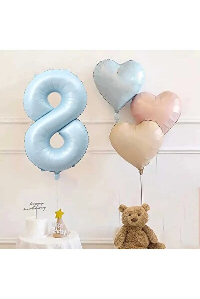 Bkmc Σετ μπαλόνι γενεθλίων με μπαλόνι με φύλλο μπλε αριθμό 8 ετών Ρετρό μπλε ...