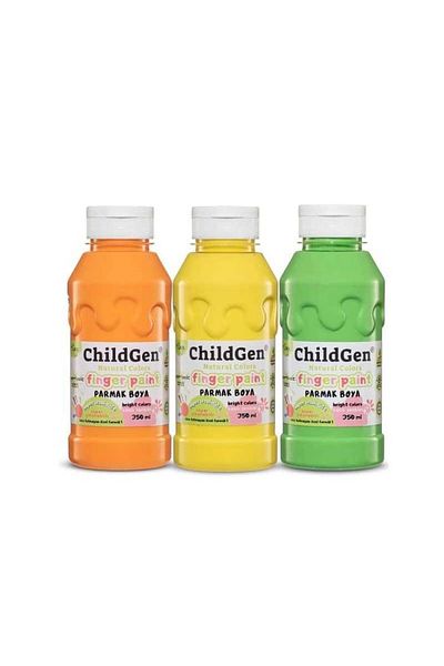ChildGen Natural Colors Set of 3 - Vibrant Pastel Colors, Finger Paint, 350ml Green-orange-Yellow
