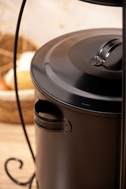 Skygo 3 Katlı Baskılı  Siyah Patates ve Soğan Sepeti - 17x90 cm Metal Patates Soğanlık Sebzelik  Kabı