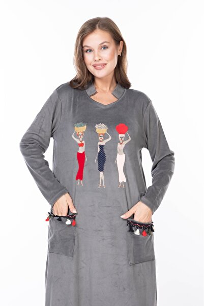 mervemoda Women's Long Sleeve Velvet Dress