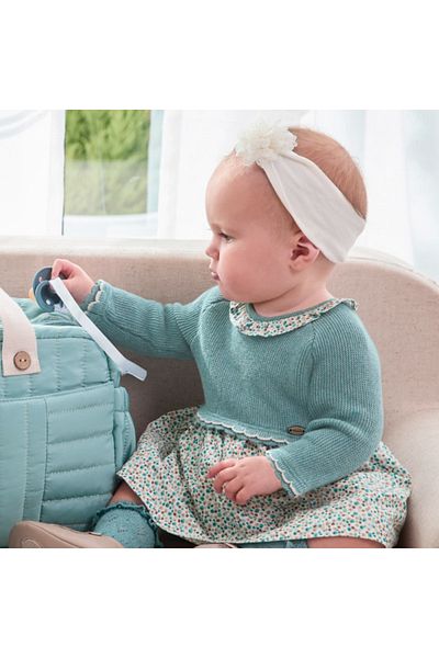 MAYORAL Mint Colored Baby Girl Floral Print Knitwear Dress - Long Sleeve L25K2886